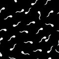 Sperm seamless pattern. White worms on a black background. vector.