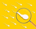 Sperm. Spermatozoa and a magnifying glass. Sperm analysis. Spermogram.