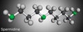 Spermidine molecule. It is triamine, polyamine formed from putrescine. Molecular model. 3D rendering