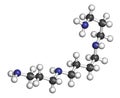 Spermine molecule. 3D rendering. Atoms are represented as spheres with conventional color coding: hydrogen (white), carbon (grey
