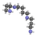 Spermine molecule. 3D rendering. Atoms are represented as spheres with conventional color coding: hydrogen (white), carbon (grey