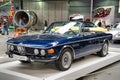 SPEYER, GERMANY - OCTOBER 2022: blue BMW E9 2800 CS 1968 retro car in the Technikmuseum Speyer