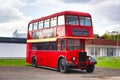 SPEYER, GERMANY - OCTOBER 2022: red AEC Routemaster 1954 British double-decker bus from London in the Technikmuseum Speyer Royalty Free Stock Photo