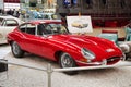 SPEYER, GERMANY - OCTOBER 2022: red JAGUAR E TYPE S1 3.8 COUPE 1964 in the Technikmuseum Speyer