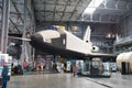 SPEYER, GERMANY - OCTOBER 2022: white black Buran spacecraft 11F35 1K the first Soviet Russian spaceplane shuttle 1989 in the
