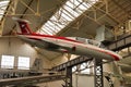 SPEYER, GERMANY - OCTOBER 2022: white red Aero L-29 Delf n military trainer aircraft in the Technikmuseum Speyer