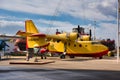 SPEYER, GERMANY - OCTOBER 2022: yellow Canadair CL-215 Scooper flying boat amphibious aircraft designed and built by Canadian