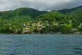 Speyside town on the Caribean Island of Tobago from the Atlantic Ocean
