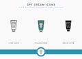 SPF Cream icons set vector illustration with solid icon line style. Ultraviolet protection concept. Royalty Free Stock Photo