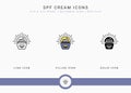 SPF Cream icons set vector illustration with solid icon line style. Ultraviolet protection concept. Royalty Free Stock Photo
