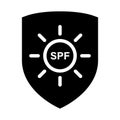 SPF sun with shield icon symbol.