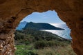Sphacteria Island and castle, Pylos, Peloponnese, Greece Royalty Free Stock Photo