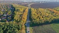 Sphalt road  in the autumn forest, top view Royalty Free Stock Photo