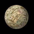 Sphere of American banknotes against black