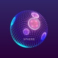 The sphere consisting of points. Global digital connections. Technology concept. Array with dynamic particles. 3D grid design.