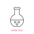 Sphere flask with acid for chemical laboratory. Outline icon. Vector illustration. Symbols of scientific research and education.