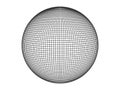 Sphere with geometric grid. Monochrome ball covered with linear squares digital planet mesh black meridians. Royalty Free Stock Photo