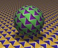 Sphere hovers above the surface. Abstract objects with arrows pattern. Vector optical illusion illustration