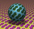 Sphere hovers above the surface. Abstract objects with cloud shapes pattern. Vector optical illusion illustration
