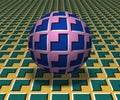 Sphere hovers above the surface. Abstract objects with corners shapes pattern. Vector optical illusion illustration