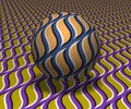 Sphere hovers above the surface. Abstract objects with flame shapes pattern. Vector optical illusion illustration