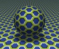 Sphere hovers above the surface. Abstract objects with hexagons pattern. Vector optical illusion illustration