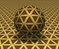 Sphere hovers above the surface. Abstract objects with triangles pattern. Vector optical illusion illustration