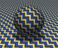 Sphere hovers above the surface. Abstract objects with zigzag stripes pattern. Vector optical illusion illustration
