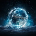 sphere of ice and water swirling in a hovering orb, isolated on a black background Royalty Free Stock Photo