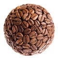 Sphere made of coffee beans over white Royalty Free Stock Photo