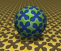 Sphere moves above the surface. Abstract objects with cruciform shapes pattern. Vector optical illusion illustration
