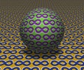 Sphere moves above the surface. Abstract objects with infinity symbols pattern. Vector optical illusion illustration