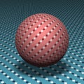 Sphere moves above the surface. Abstract objects with moving red and blue texture. Vector optical illusion illustration