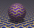 Sphere moves above the surface. Abstract objects with wavy quadrangles pattern. Vector optical illusion illustration