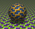 Sphere moves above the surface. Abstract objects with zigzag shapes pattern. Vector optical illusion illustration