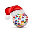 A sphere of national flags in a cap of a santa claus. Concept for studying foreign languages, logistics or travel. Vector