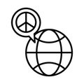 Sphere planet with peace symbol in speech bubble line style icon