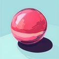 A red glass sphere rests on a light blue surface, casting a dark shadow. Royalty Free Stock Photo
