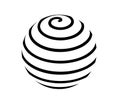 Sphere from spiral ribbon. Vector logo. Simple outline planet sign