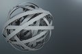 Sphere of tangled roads, on grey background. Abstract road knot. Concept travel, transportation. 3D illustration