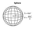 Sphere three - d shape, nets, base area, lateral area, surface area, and volume formula fo