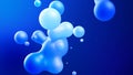 Spheres or balls merge like liquid wax drops or metaballs in-air. Liquid gradient of blue colors on beautiful drops with Royalty Free Stock Photo