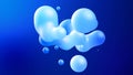 Spheres or balls merge like liquid wax drops or metaballs in-air. Liquid gradient of blue colors on beautiful drops with Royalty Free Stock Photo