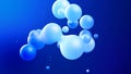 Spheres or balls merge like liquid wax drops or metaballs in-air. Liquid gradient of blue colors on beautiful drops with Royalty Free Stock Photo