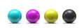 Spheres in CMYK colors - cyan, magenta, yellow, black 3D Royalty Free Stock Photo