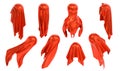 Spheres covered red silk cloth. 3D set of flying textile in shape rocket or ghost costume on halloween. Balls hidden