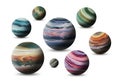 Spheres resembling planets float against a white background. Royalty Free Stock Photo