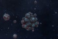 Spheres with the textured surface, random distributed, 3d rendering Royalty Free Stock Photo