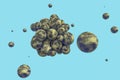 Spheres with the textured surface, random distributed, 3d rendering Royalty Free Stock Photo