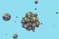 Spheres with the textured surface, random distributed, 3d rendering Royalty Free Stock Photo
